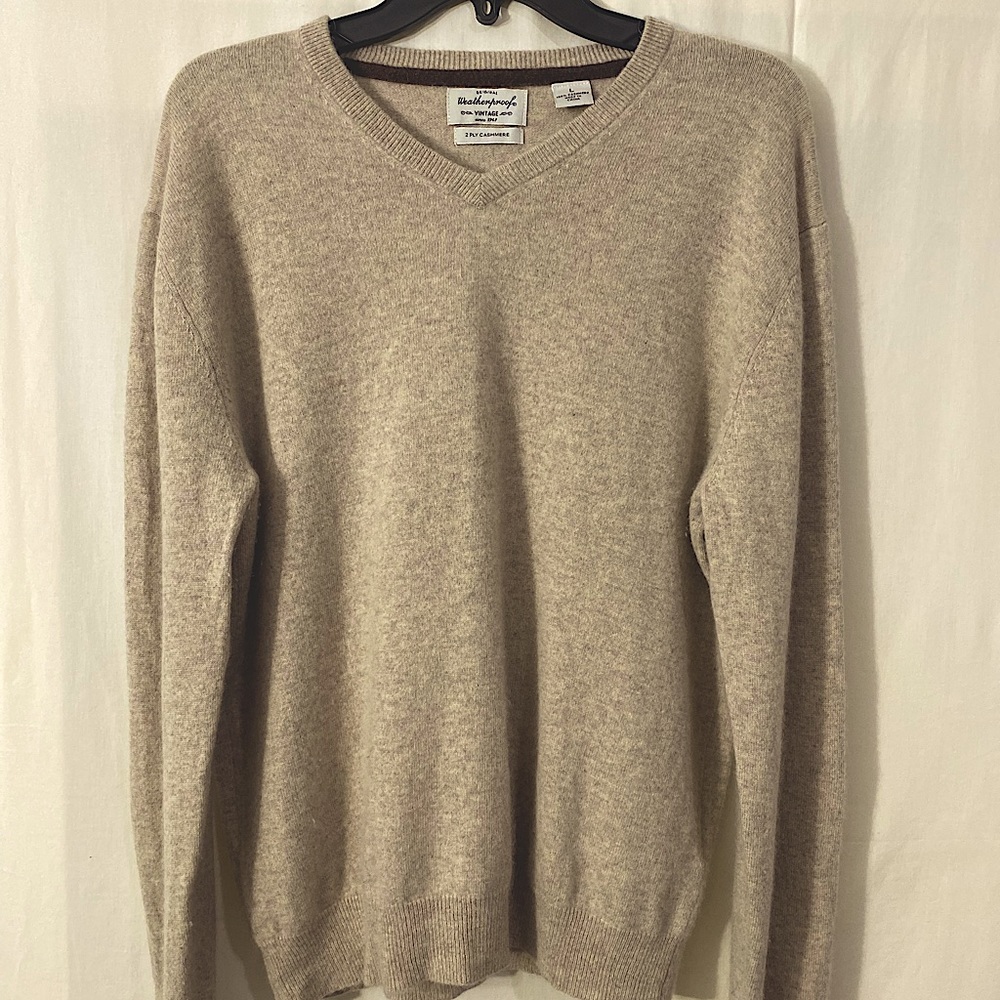 Original Weatherproof Vintage 2-Ply Cashmere Men’s Long Sleeve Beige Sweater